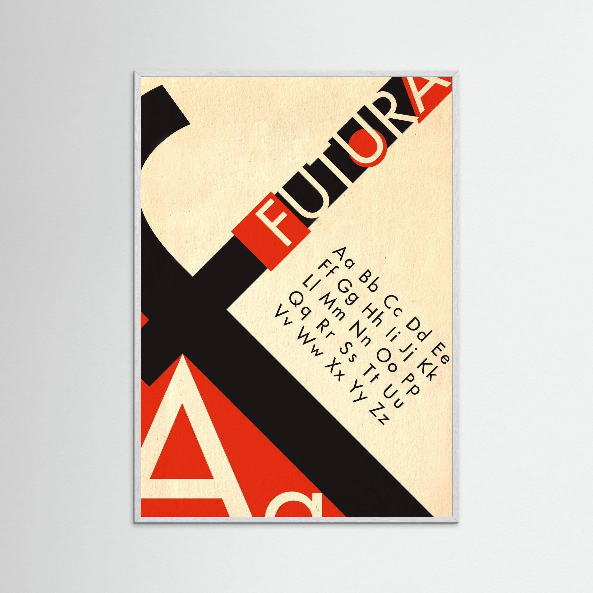 Bauhaus Futura Font Giclee Art Poster - clean font alphabet, red cream