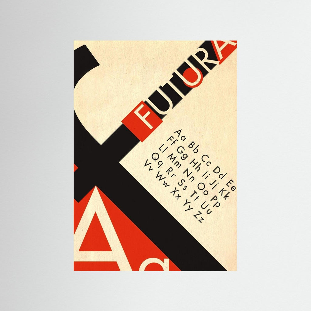 Bauhaus Futura Font Giclee Art Poster - clean font alphabet, red cream - Rebel Rebel