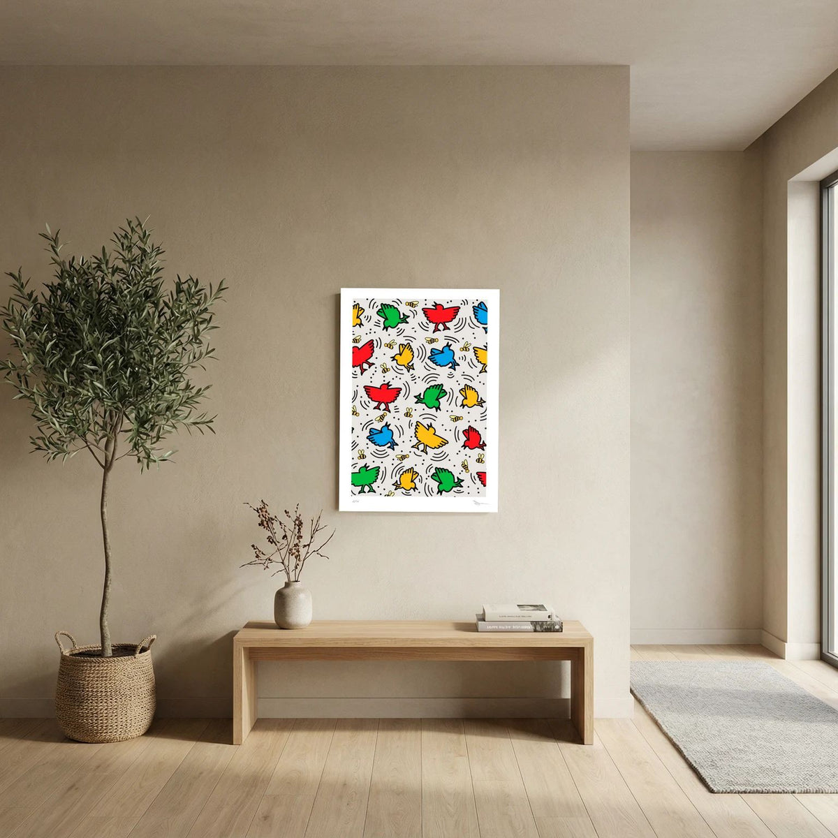 Street Energy Birds & Bees – Colourful Bird Graphic Street Art Print