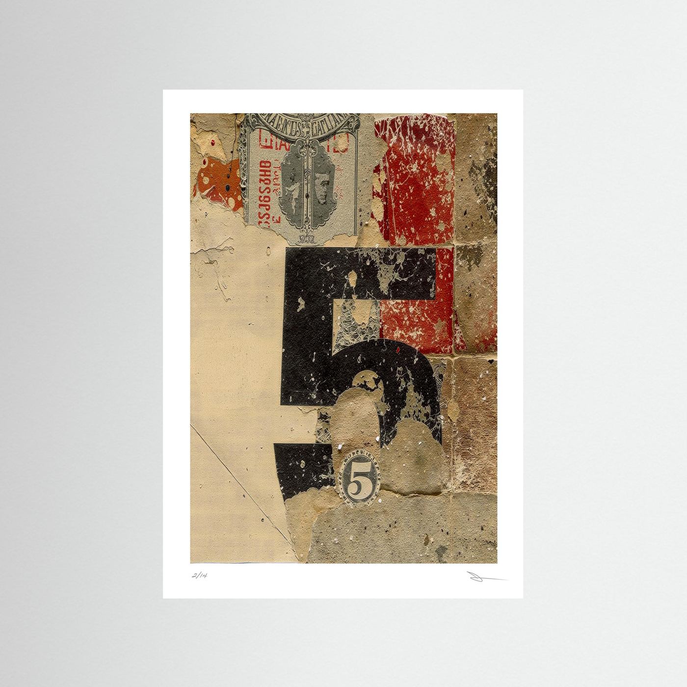 Surface Five - Urban Number Wall Art – Distressed Street Poster, Contemporary Industrial Print