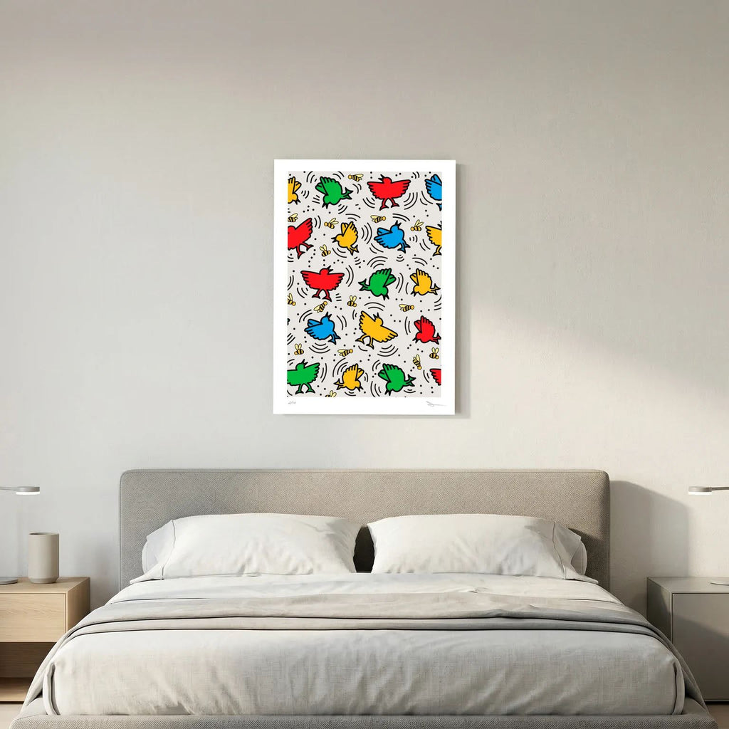 Street Energy Birds & Bees – Colourful Bird Graphic Street Art Print