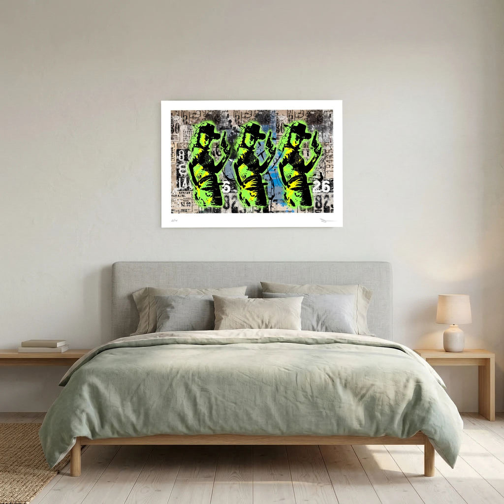 Trigger Happy – Neon Green Cowgirl Graffiti Wall Art Print
