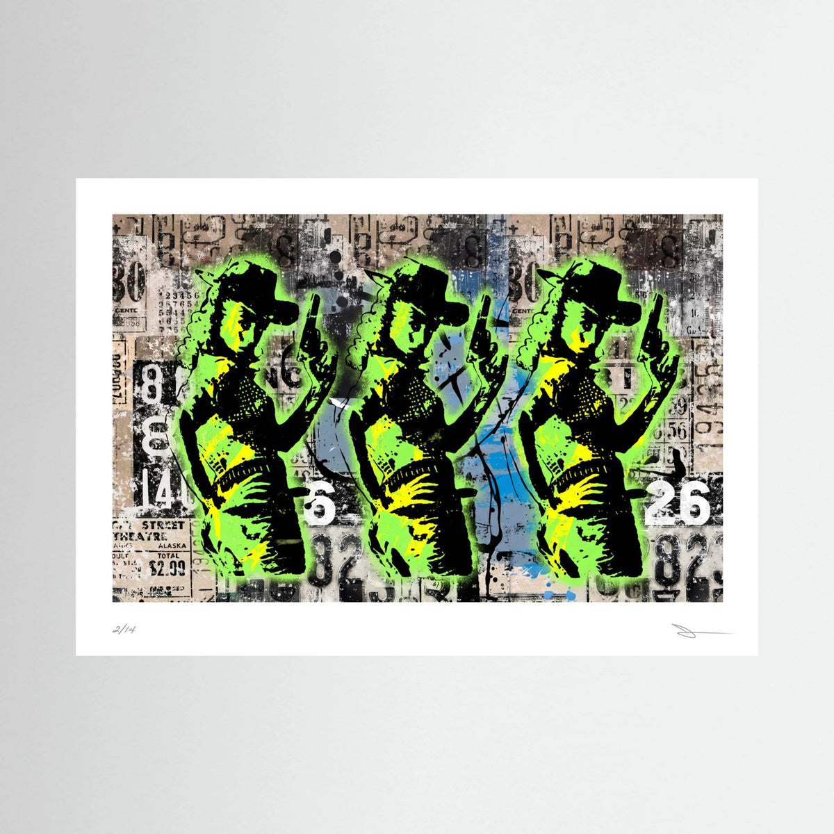 Trigger Happy – Neon Green Cowgirl Graffiti Wall Art Print