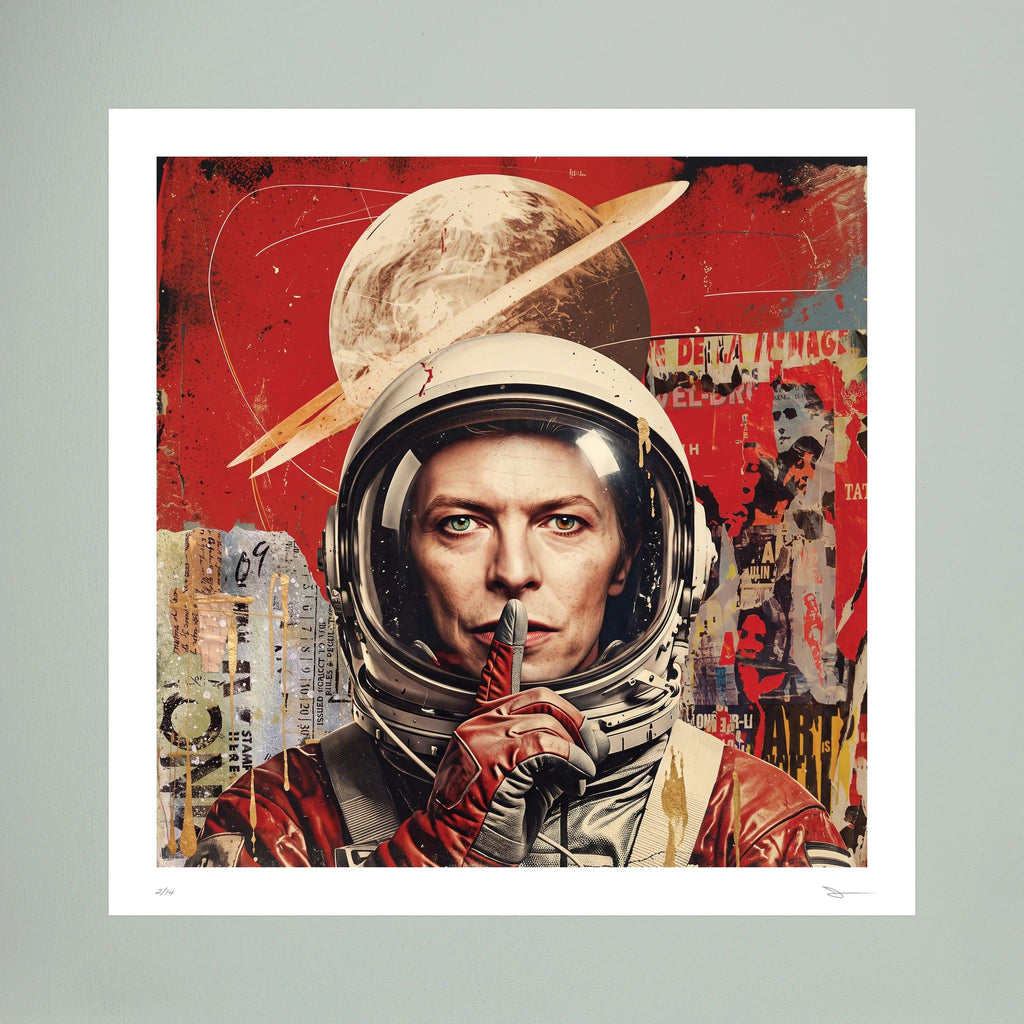 Silent Orbit – Retro Astronaut Collage Wall Art Print