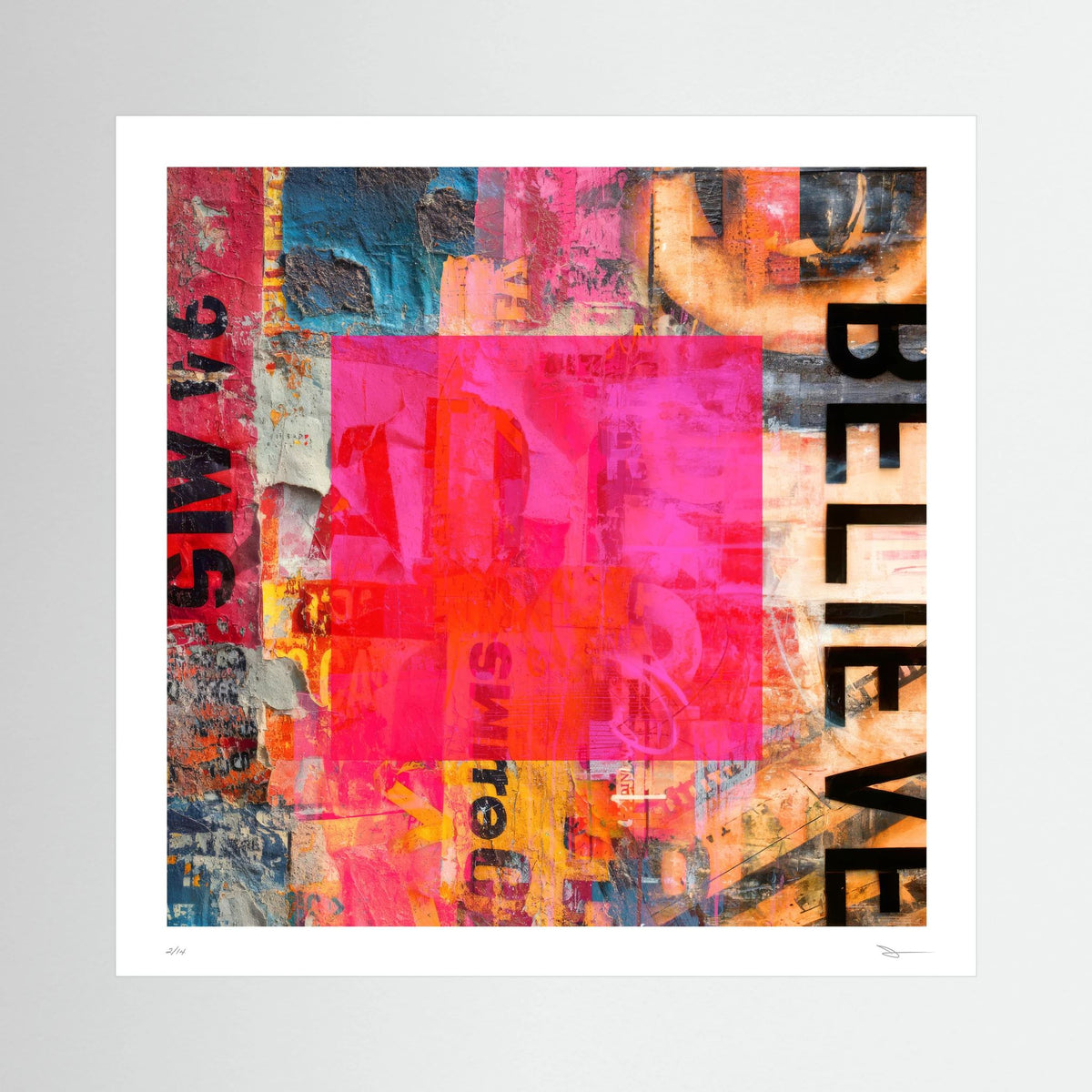 Hot Block – Pink Abstract Collage Wall Art Print