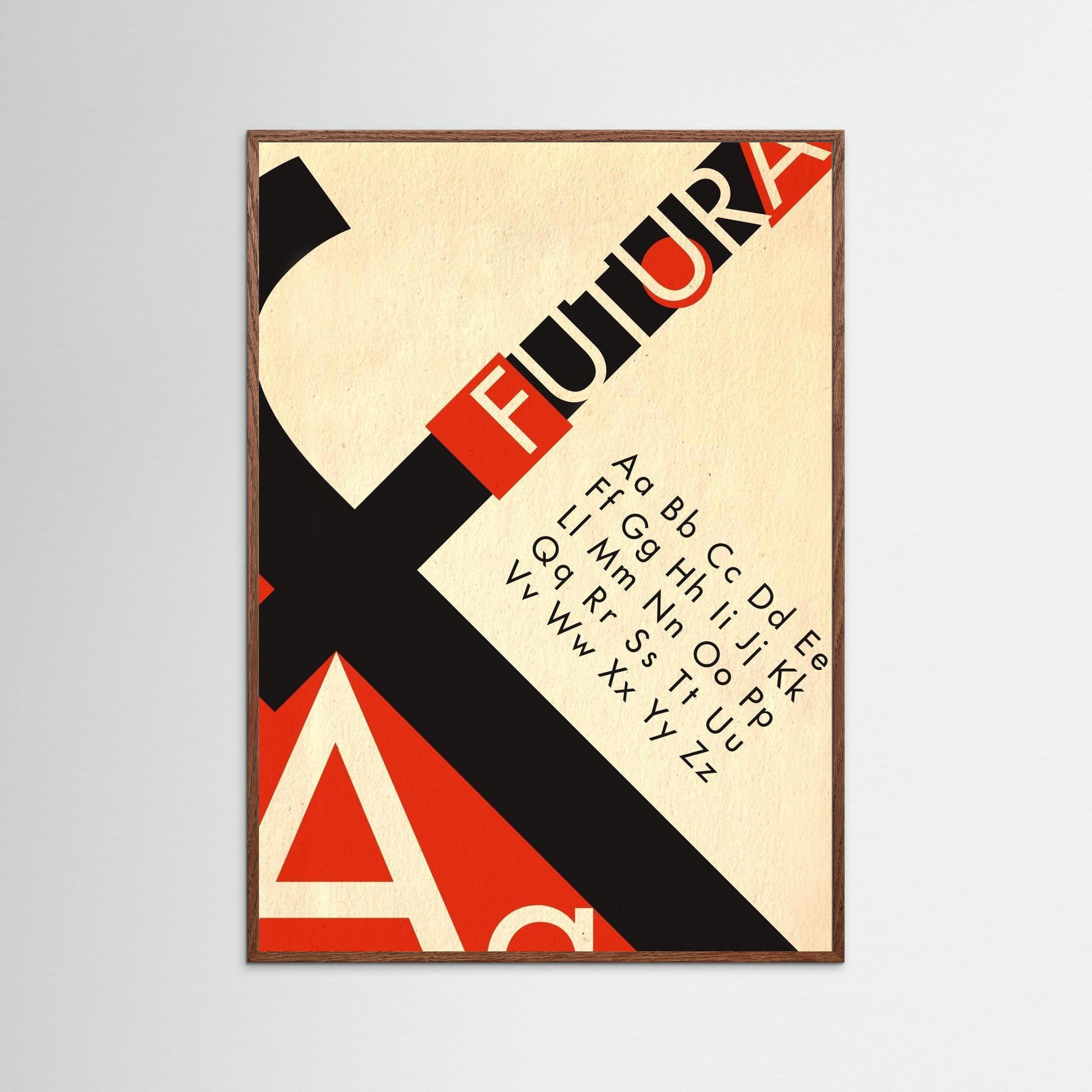 Bauhaus Futura Font Giclee Art Poster - clean font alphabet, red cream