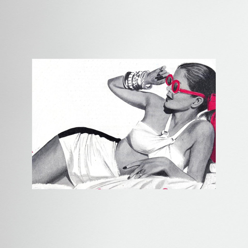 Sunshine Girl Red Glasses - Giclee Poster Retro Art, black and white halftone Red sunglasses - Rebel Rebel