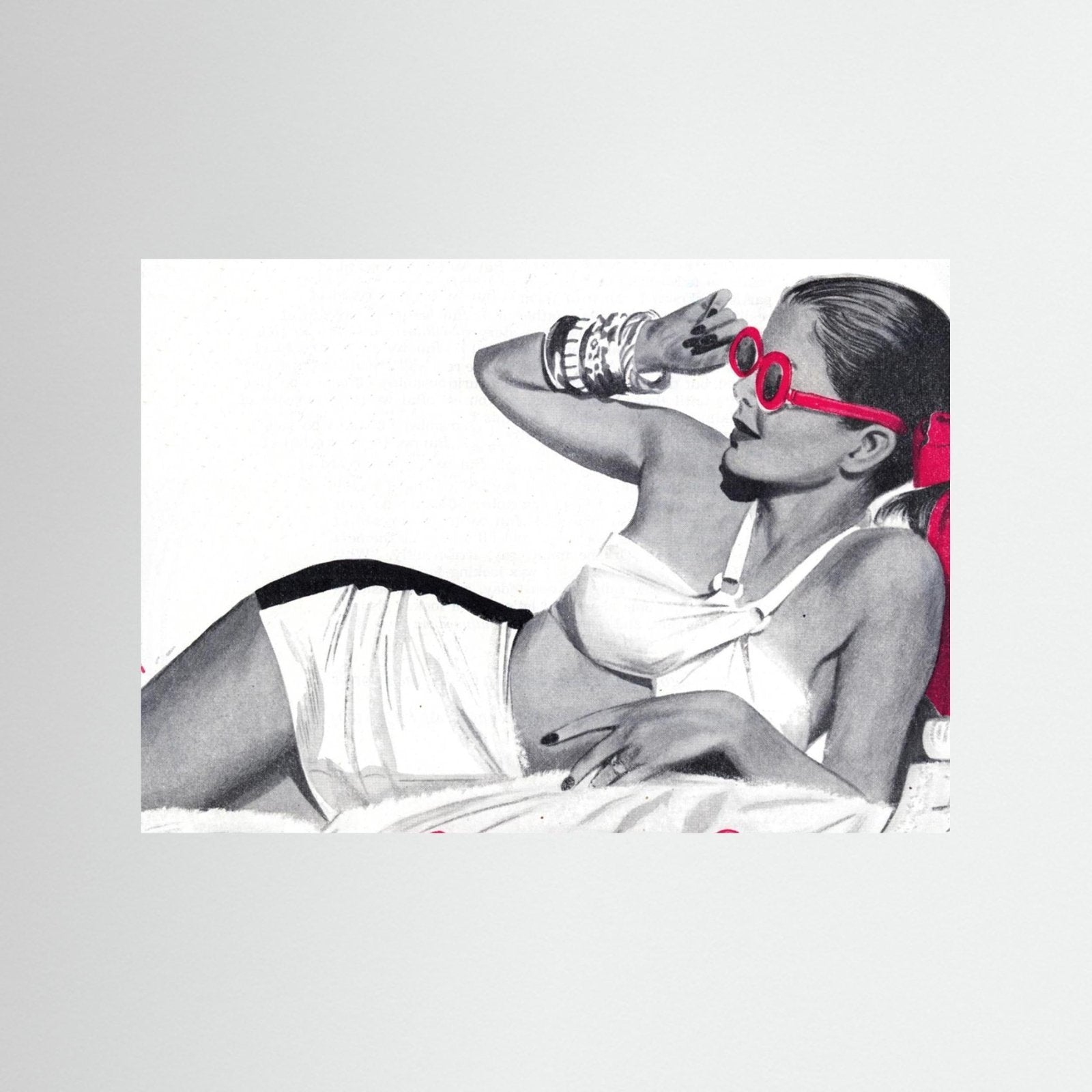 Sunshine Girl Red Glasses - Giclee Poster Retro Art, black and white halftone Red sunglasses - Rebel Rebel