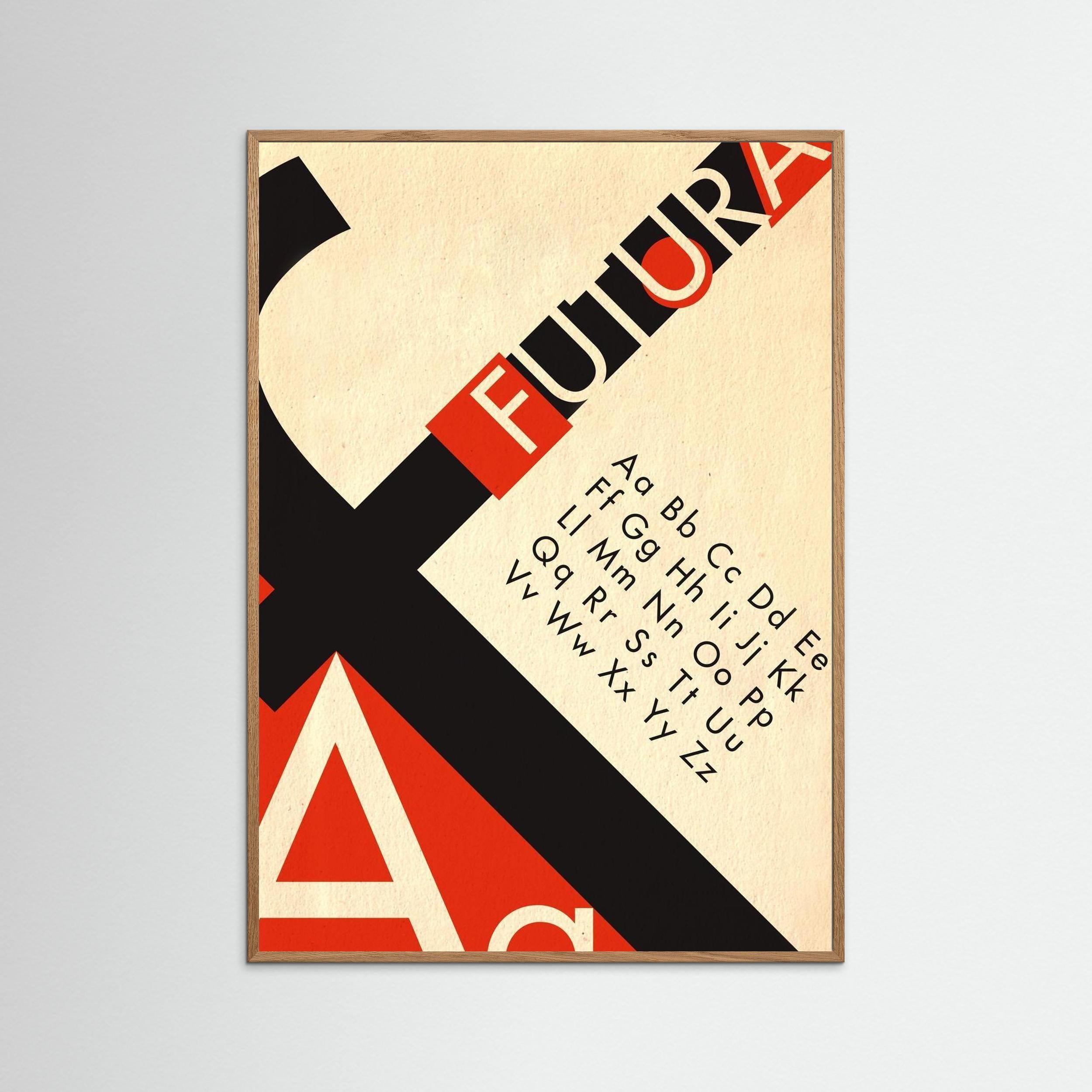 Bauhaus Futura Font Giclee Art Poster - clean font alphabet, red cream